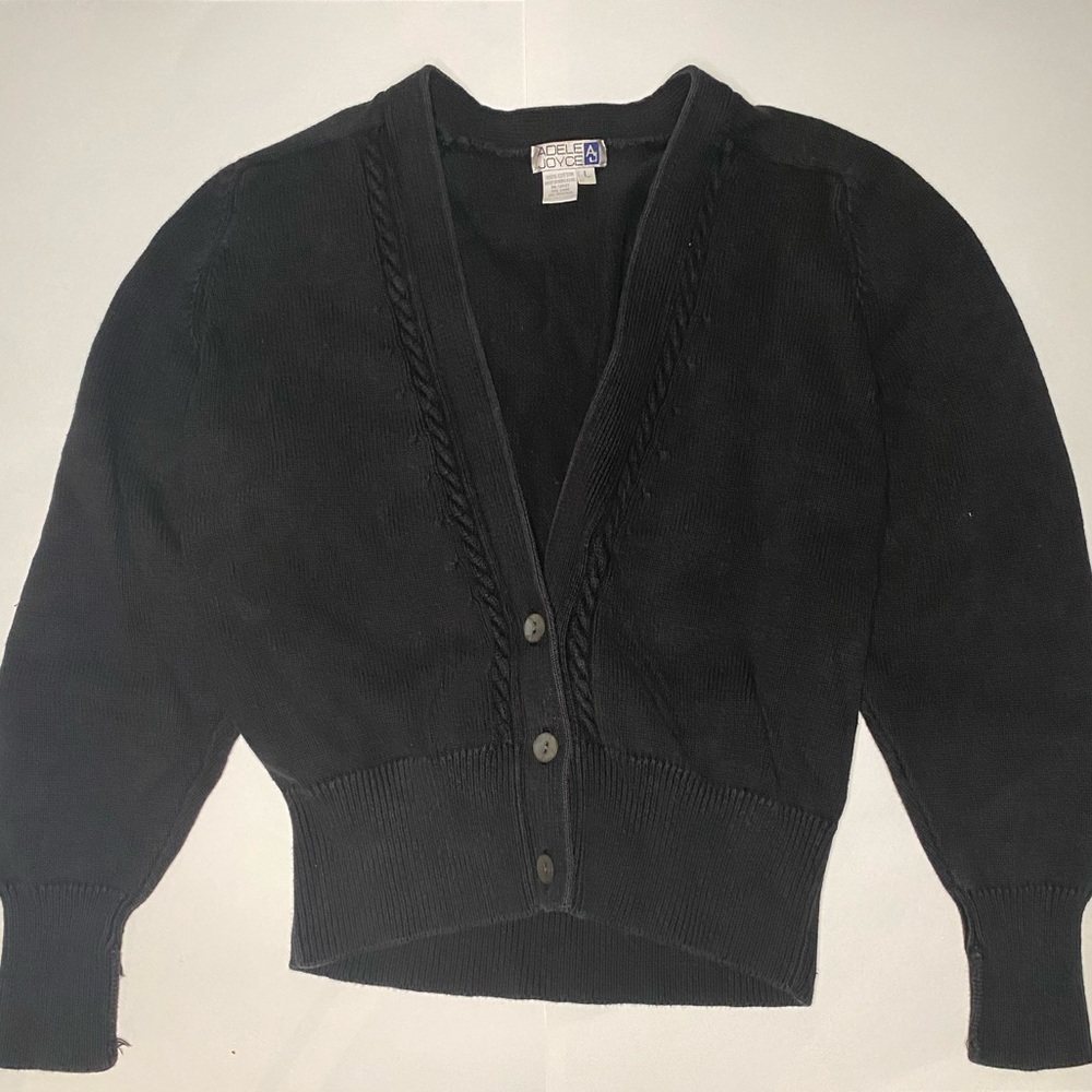 Adele Joyce Vintage Black Cardigan Sweater Front Buttons Size L